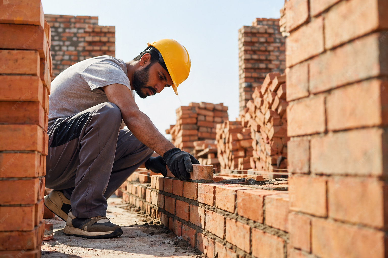Masonry and brickwork in progress